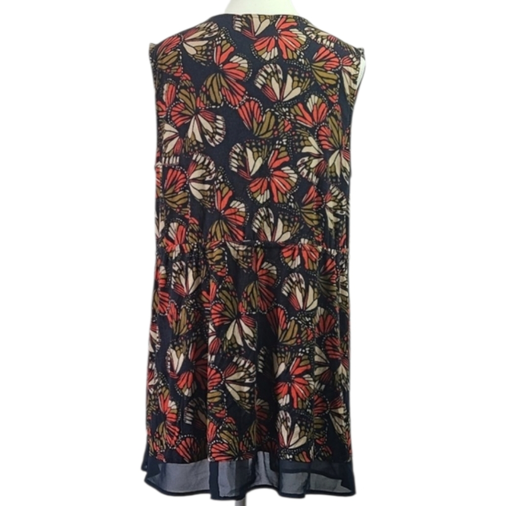 ModCloth Butterfly Print Faux Wrap Sleeveless Blouse Womens 21β PTP Summer Top - Picture 2 of 6